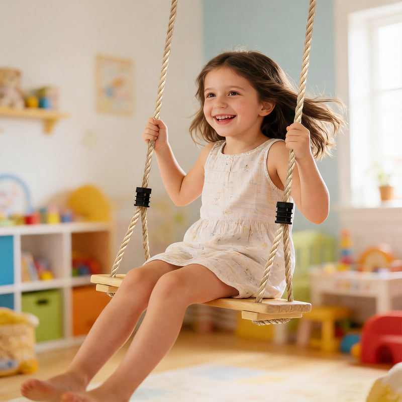 Wooden Garden Swing Set for Children with Adjustable Ropes and Easy Tree Hanging Natural Wood AOSOM