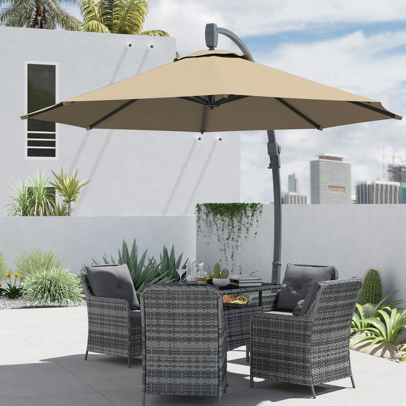Premium Khaki 3m Cantilever Garden Parasol With 360° Rotation and Crank Handle by Outsunny