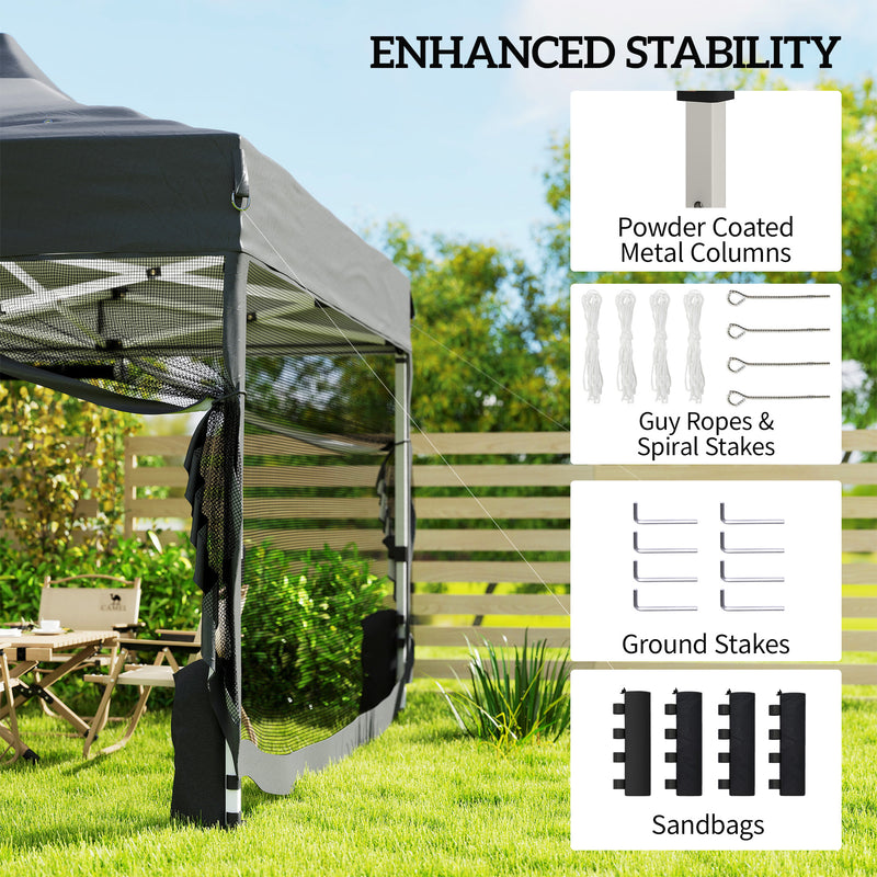 Pop Up Gazebo with Mesh Sides for Garden Shade and Insect Protection 3 x 4.5 m, Dark Grey Outsunny
