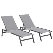 Outsunny Sun Loungers Set of 2 with Side Tray Table, Garden Recliners with 5-Position Adjustable Backrest, 2 Wheels, Grey AOSOM