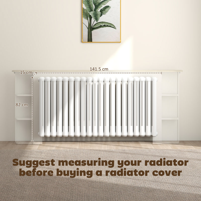 White Extra Large Radiator Cover with Storage Shelves for Living Room or Hallway, 191 x 19 x 83cm