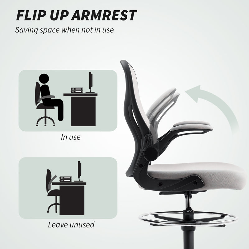 Ergonomic Mesh Standing Desk Chair with Lumbar Support and Flip Up Arms Grey