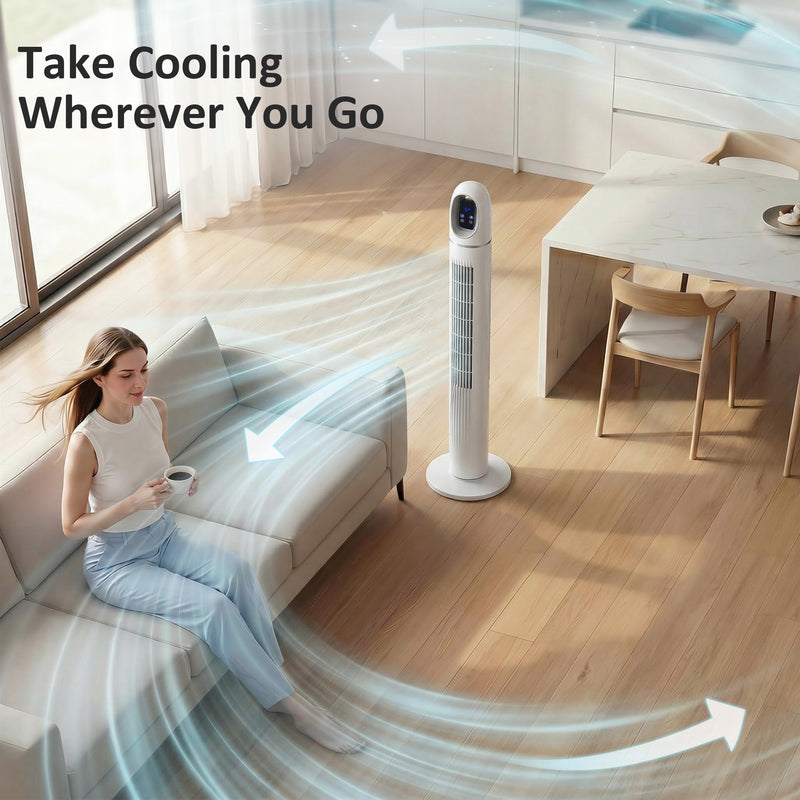Tower Fan with Quiet Sleep Mode and Remote Control for Bedroom or Living Room White