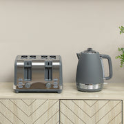Stainless Steel Kettle and 4 Slice Toaster Set with Rapid Boil and Browning Control, Grey