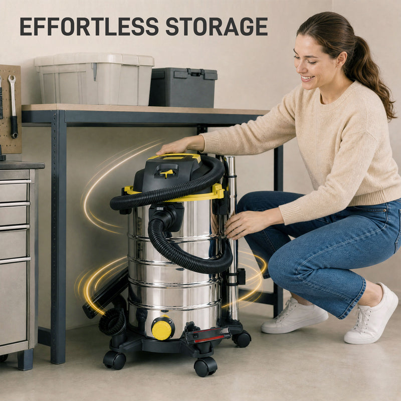 Wet and Dry Vacuum Cleaner for Fast Spill and Dust Removal with Large 30L Bin Silver Black Yellow