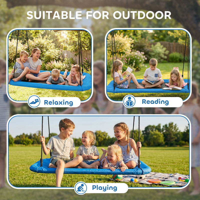Kids Outdoor Nest Swing for Up to 4 Children Adjustable Height Waterproof Blue