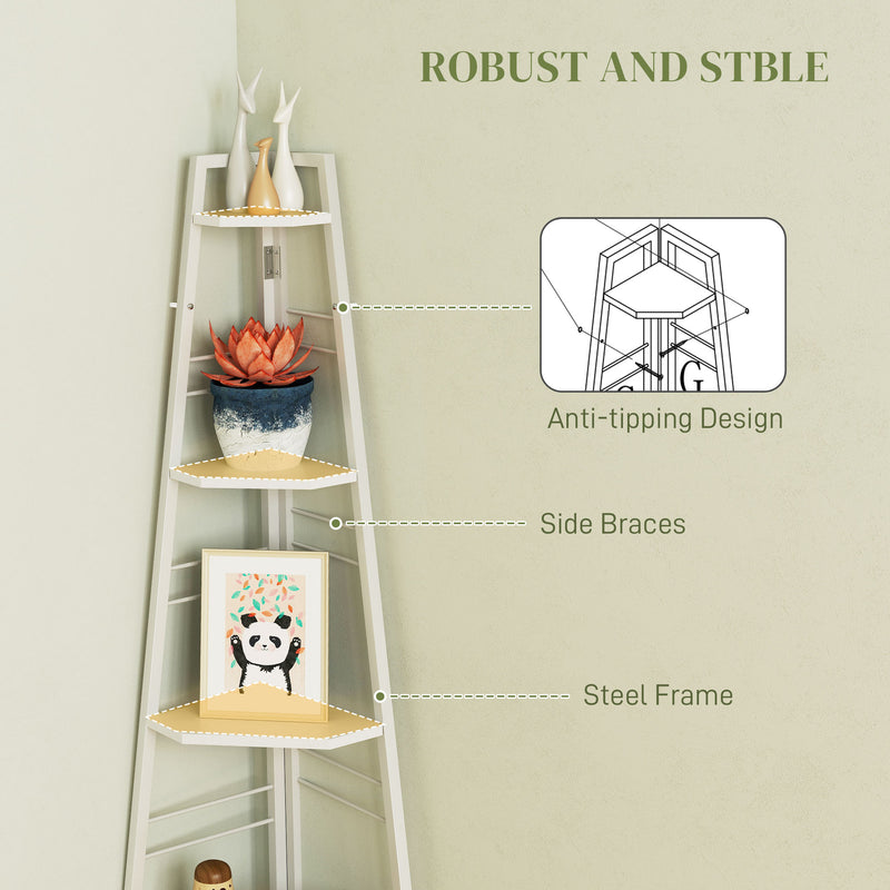 White 5 Tier Wooden Corner Shelf Unit for Living Room or Office Storage by HOMCOM
