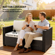 2 Seater Rattan Garden Sofa with Cushions for Comfortable Outdoor Relaxing Black Cream White Outsunny