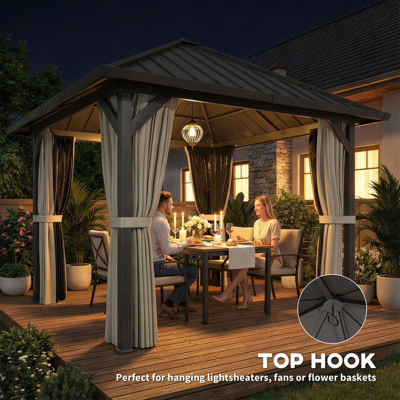 3x3m Metal Garden Gazebo with Waterproof Galvanised Steel Roof and Privacy Curtains for Year Round Outdoor Shelter Black