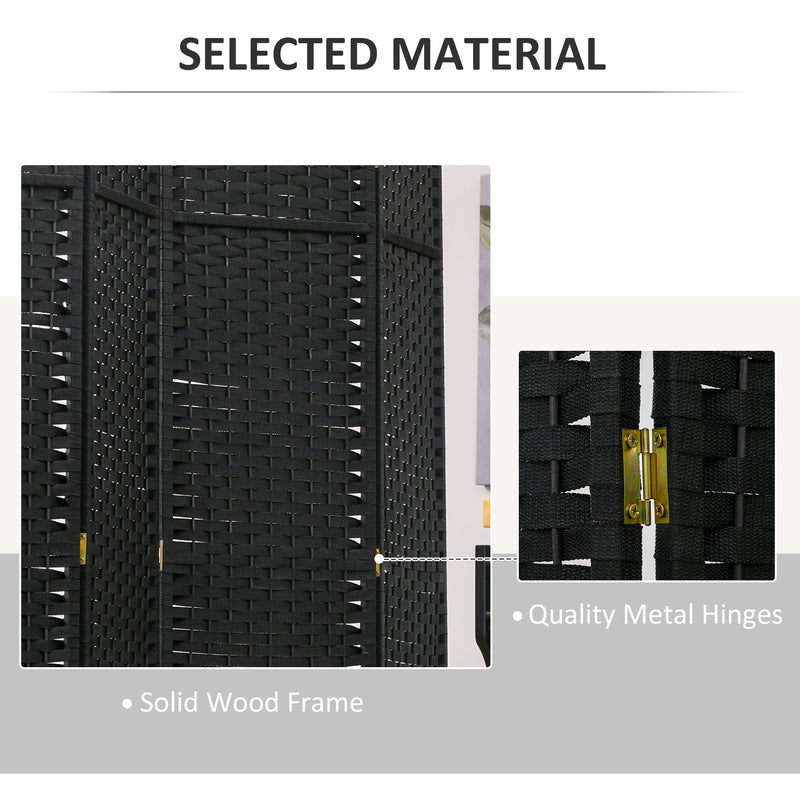 6 Panel Folding Room Divider Freestanding Privacy Screen for Home or Office Use Black AOSOM