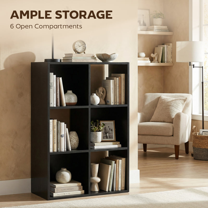 Storage Shelf with 6 Open Compartments for Books and Toys Black Wood Effect AOSOM