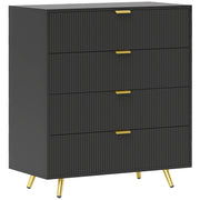 Black Four Drawer Elegant Bedside Table for Bedroom Storage by HOMCOM