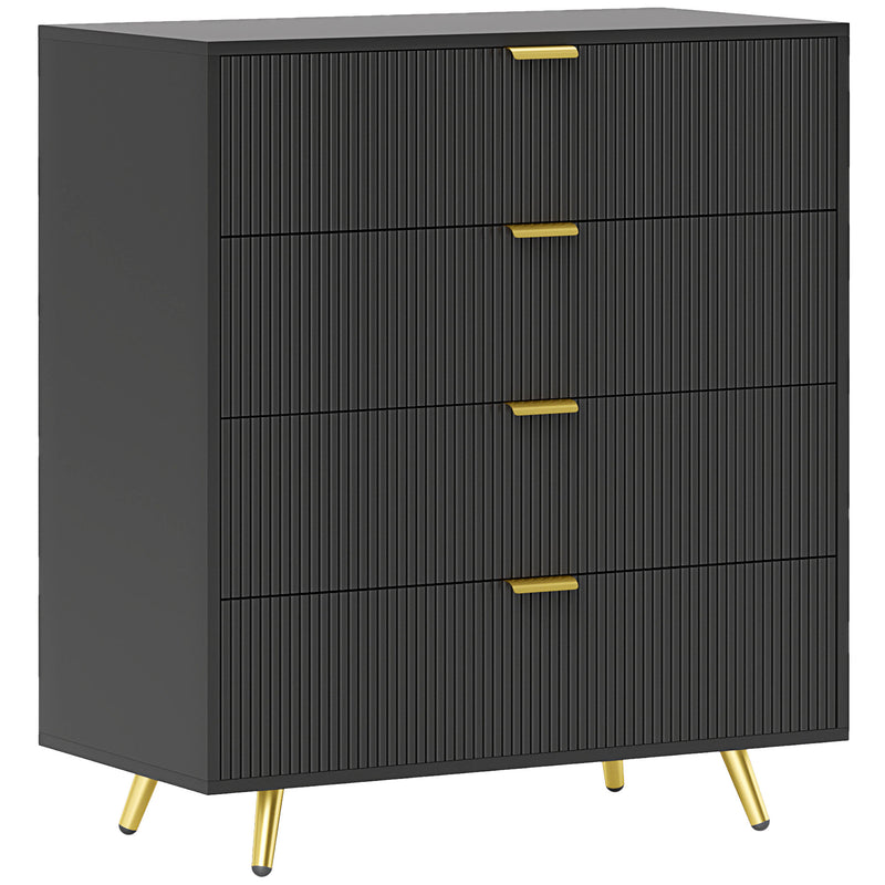 Black Four Drawer Elegant Bedside Table for Bedroom Storage by HOMCOM