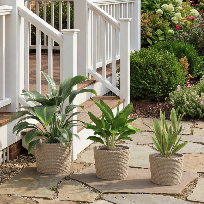 Seagrass Planter Set of 3 for Indoor or Outdoor Plants with Moisture Liners Natural AOSOM