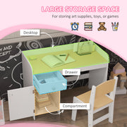 Kids Study Desk and Chair Set with Storage Drawer Ideal for Ages 3 to 6, White
