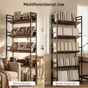 Bookcase and Room Divider with Five Secure Shelves for Organised Living Rustic Brown Black AOSOM
