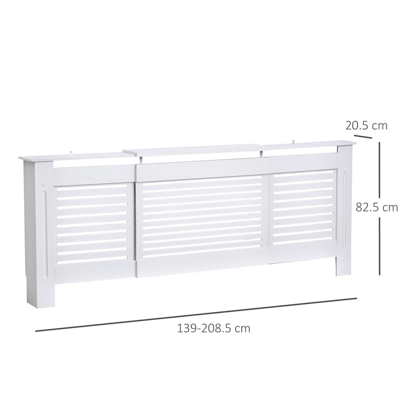 White Extendable Radiator Cover With Slatted Design And Storage Shelf For Home Office