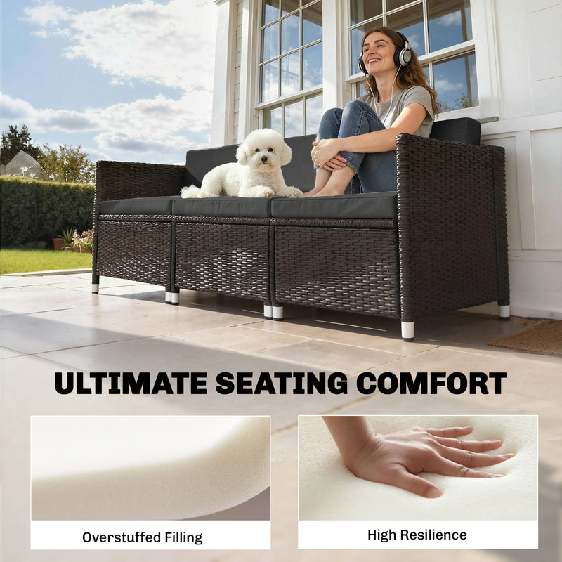 Garden Loveseat Cushion Set Seven Piece Water Repellent UPF50 Plus Easy Clean Black