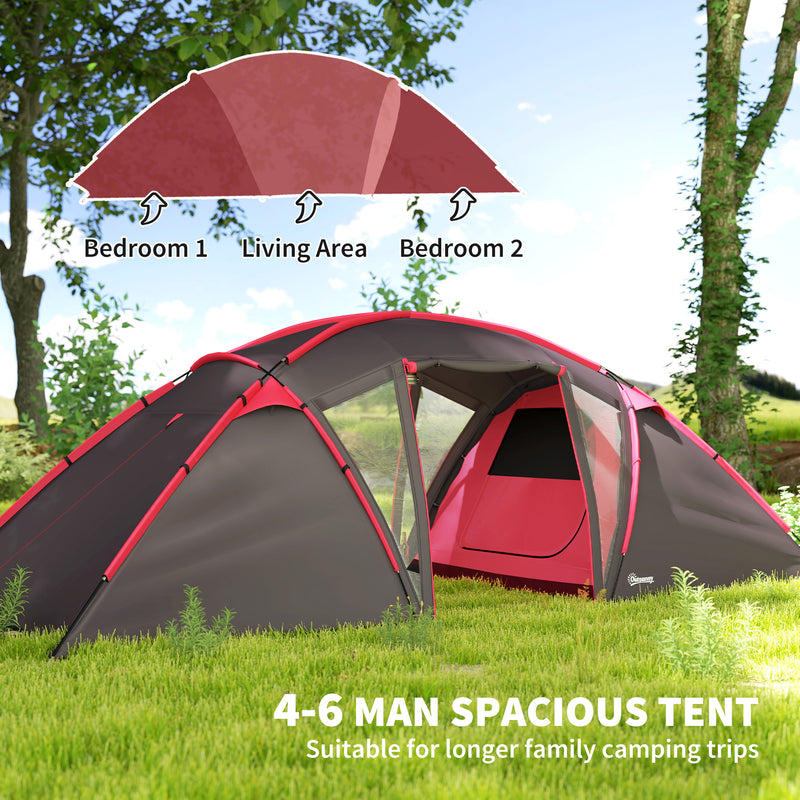 6 Man Family Tent with Two Bedrooms and Spacious Living Area Waterproof Grey