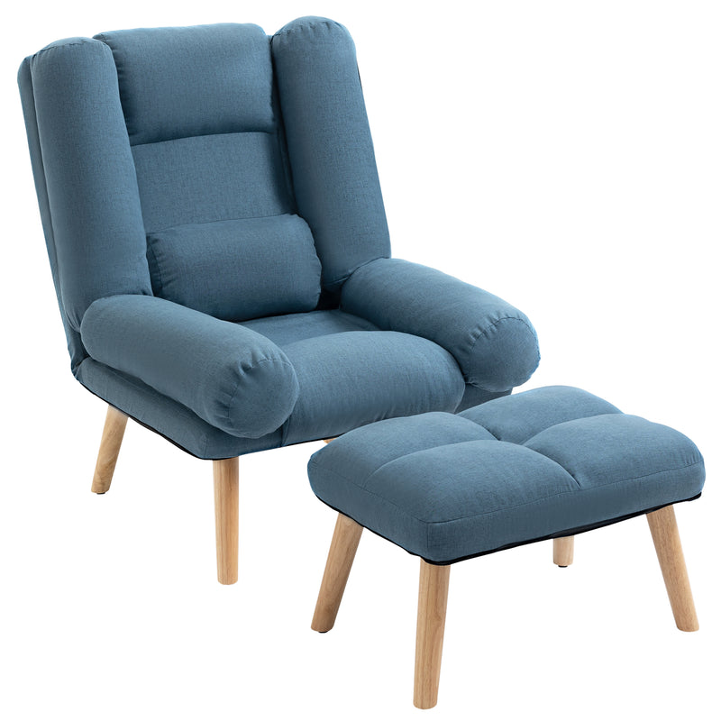 Reclining Armchair With Footstool and Adjustable Backrest For Living Room Comfort Blue