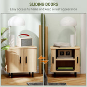 Bedside Table with Sliding Roller Shutter Doors and Metal Legs Oak Tone by HOMCOM