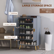 Light Grey Shoe Cabinet with Adjustable Shelves Holds 15 Pairs Ideal for Hallway Storage