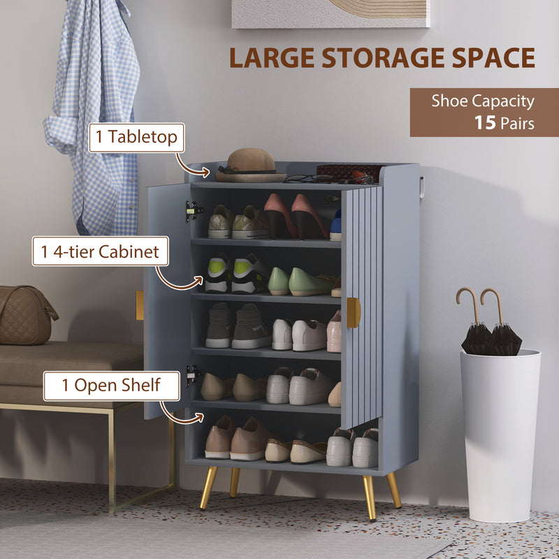 Light Grey Shoe Cabinet with Adjustable Shelves Holds 15 Pairs Ideal for Hallway Storage
