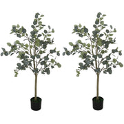 Set of 2 Artificial Eucalyptus Trees 4ft Tall with Potted Silver Leaves