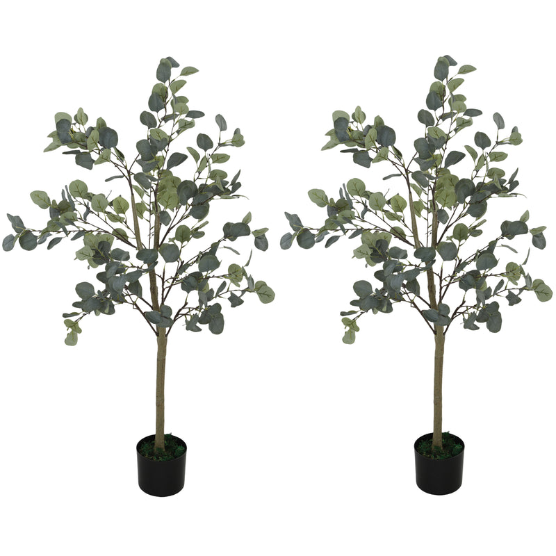 Set of 2 Artificial Eucalyptus Trees 4ft Tall with Potted Silver Leaves