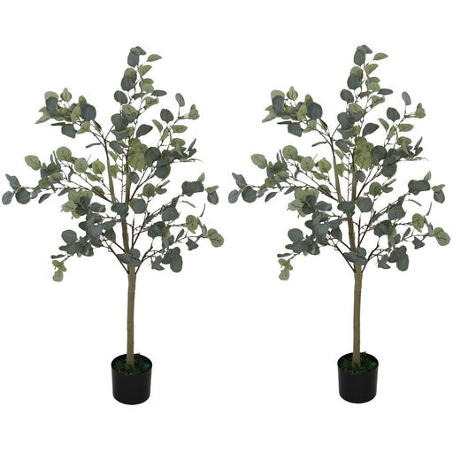 Set of 2 Artificial Eucalyptus Trees 4ft Tall with Potted Silver Leaves