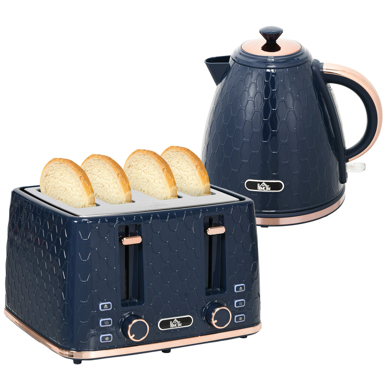 4 Slice Toaster and 17L Fast Boil Jug Kettle Set with Auto Shut Off and Crumb Tray Blue