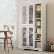 Multi Storage Kitchen Cabinet with Glass Doors and Shelves for Organised Cooking Space White