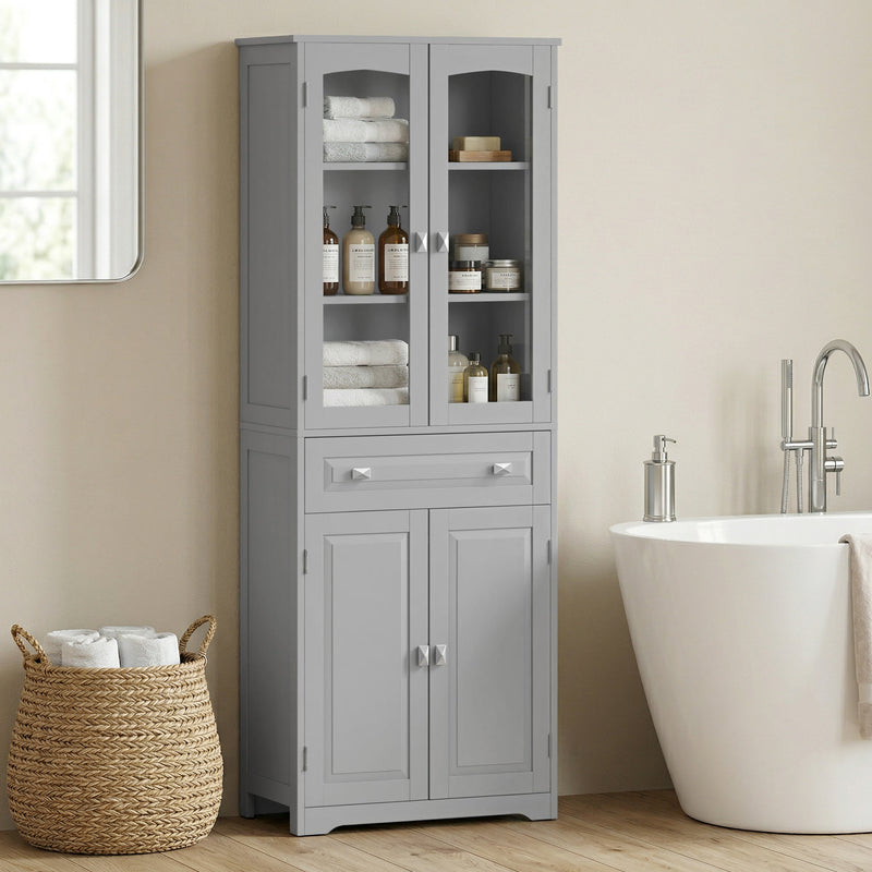 Slim Kitchen Storage Cupboard with Adjustable Shelves for Small Spaces Grey AOSOM