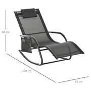 2 Piece Garden Rocking Chair Set with Mesh Fabric and Storage Bag for Patio Black AOSOM