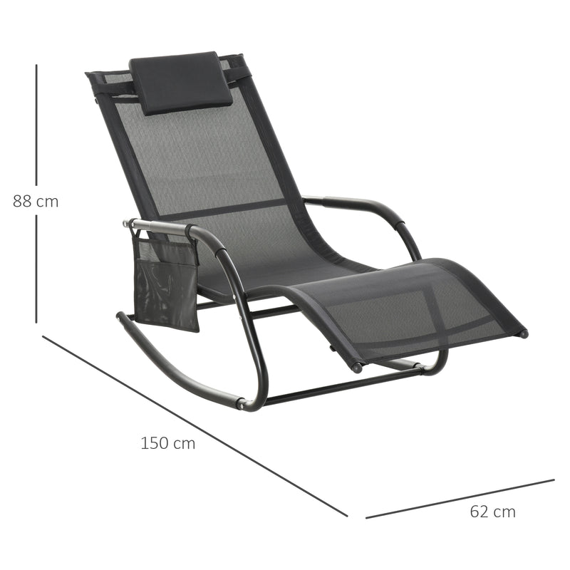 2 Piece Garden Rocking Chair Set with Mesh Fabric and Storage Bag for Patio Black AOSOM