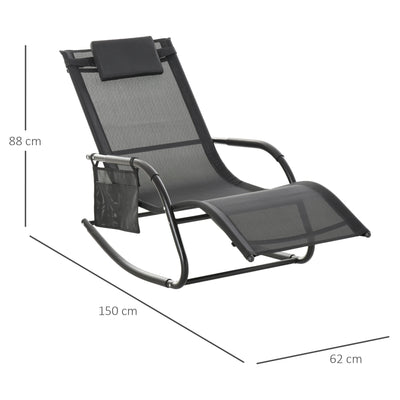 2 Piece Garden Rocking Chair Set with Mesh Fabric and Storage Bag for Patio Black AOSOM
