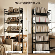 5 Tier Bookcase and Room Divider with Anti Fall Shelves for Organised Storage Black AOSOM