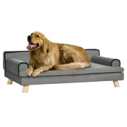 Dog Sofa with Wooden Legs and Water Resistant Cover for Medium and Large Dogs Grey