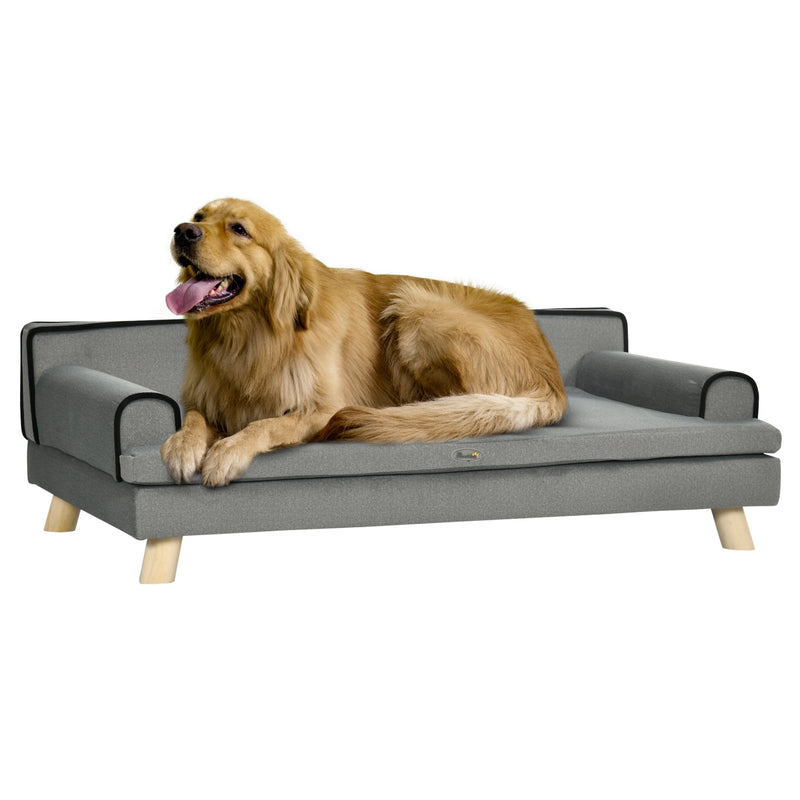 Dog Sofa with Wooden Legs and Water Resistant Cover for Medium and Large Dogs Grey