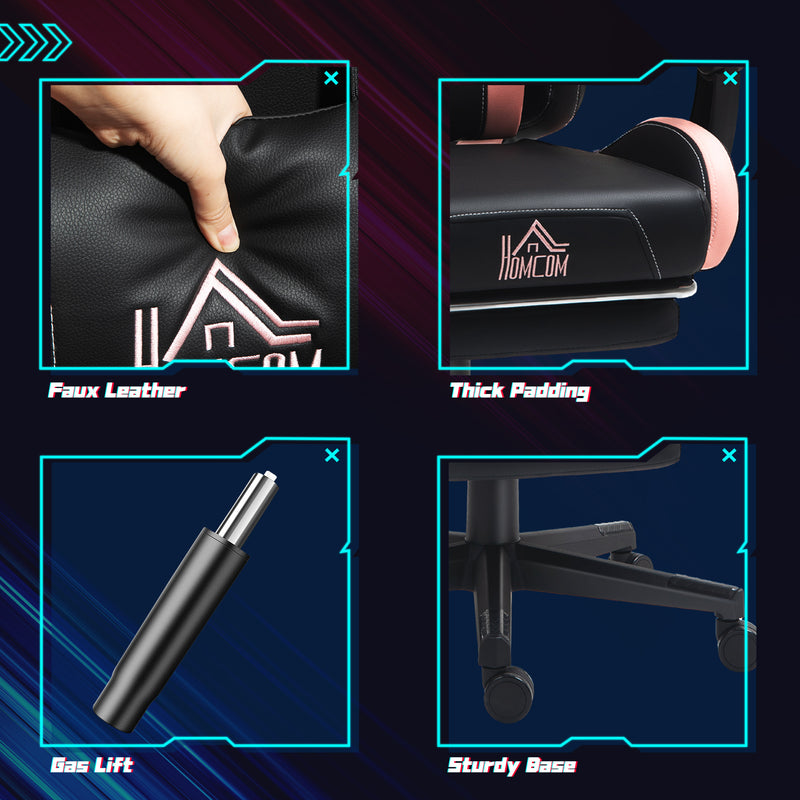 Reclining Gaming  Chair with Cat Ears Footrest and Paw Design for Home or Gaming, Black and Pink