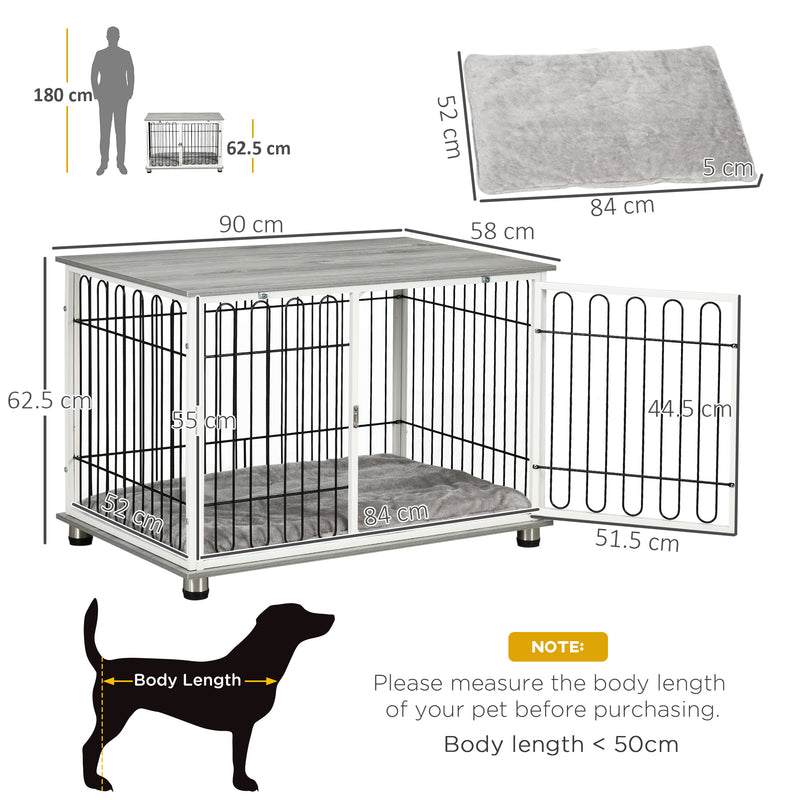 Indoor Dog Crate with Cushion and Lockable Doors Doubles as Side Table for Small Dogs Grey