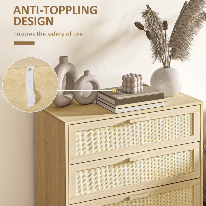 Bedroom Storage Set with 3 Drawer Chest and 2 Nightstands for a Calm Organised Space Natural Wood