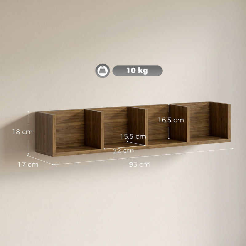 CD Storage Unit Wall Mounted Organiser with 4 Sections for 60 Discs Walnut Brown