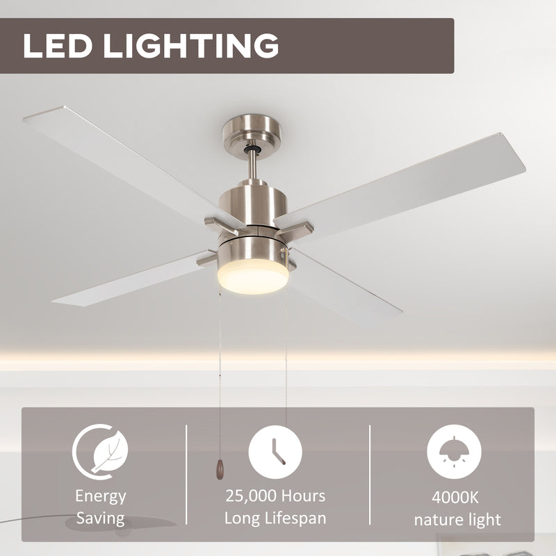 Ceiling Fan with LED Light and Reversible Blades Ideal for Low Ceilings Silver Natural AOSOM