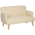 Cream White 2 Seater Velvet Sofa with Thick Padding and Wooden Legs by HOMCOM