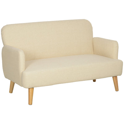 Cream White 2 Seater Velvet Sofa with Thick Padding and Wooden Legs by HOMCOM