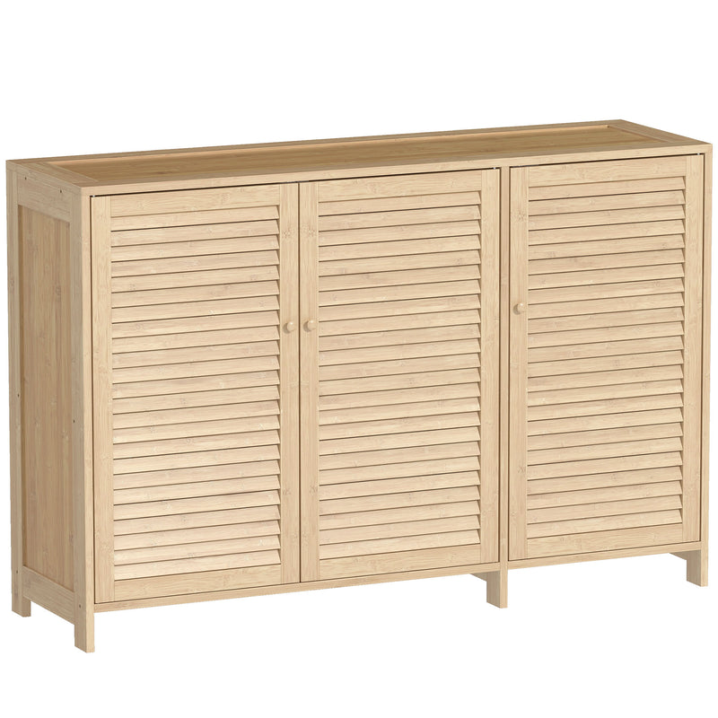 Shoe Storage Cabinet for Hallway with Adjustable Shelves and Louvered Doors Natural Wood Homcom
