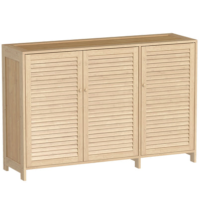 Shoe Storage Cabinet for Hallway with Adjustable Shelves and Louvered Doors Natural Wood Homcom