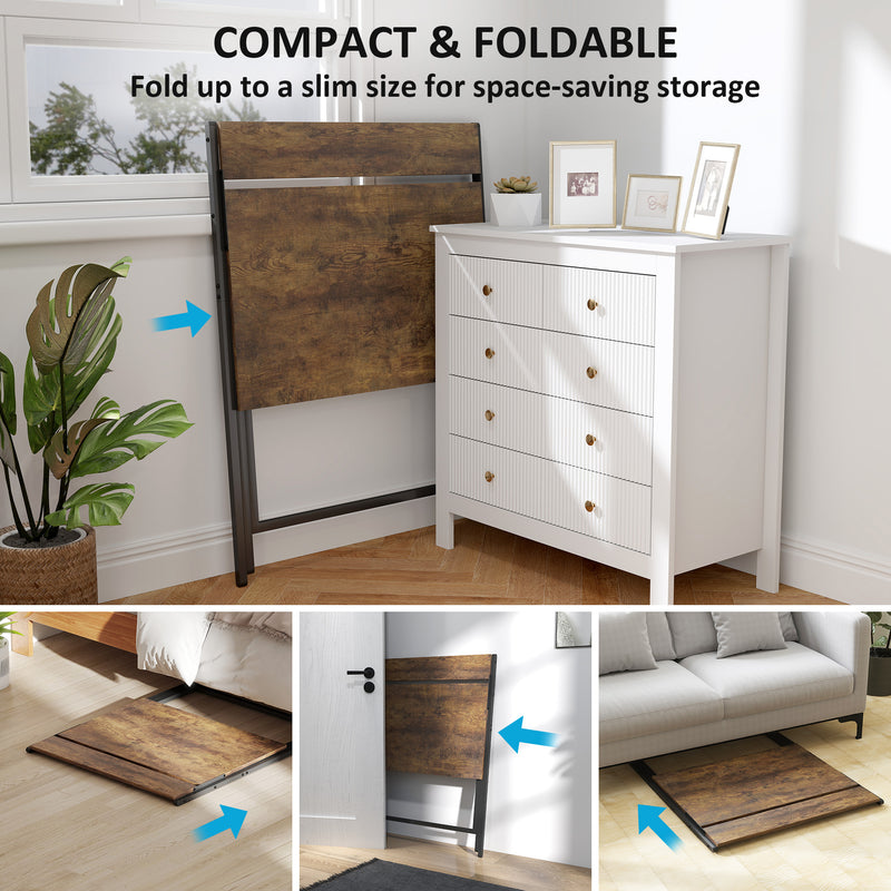 Rustic Brown Folding Computer Desk with Monitor Shelf 81.5 cm Space Saving Design by HOMCOM