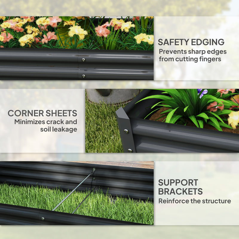 Raised Garden Bed 180 x 90cm Metal Planter Box Ideal for Vegetables and Herbs Grey AOSOM